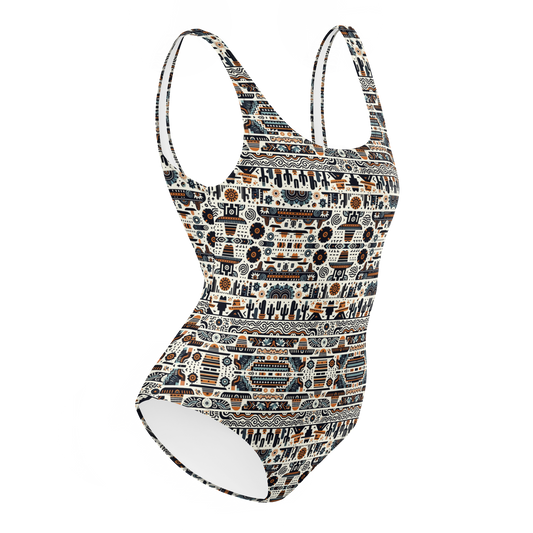 Desert Dusk: Earthy Tones Southwest One-Piece Swimsuit