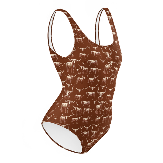 Wild Steer: Fiery Longhorn One-Piece Swimsuit