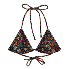 Night Calavera: Dark Skulls String Bikini Top