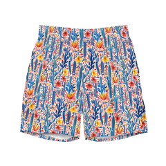 Mesa Mosaic: Geometric Floral Swim Trunks