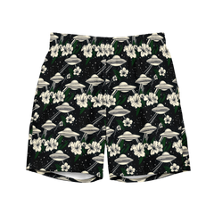 Cosmic Luau: Flying Saucer & Cactus Bloom Swim Trunks