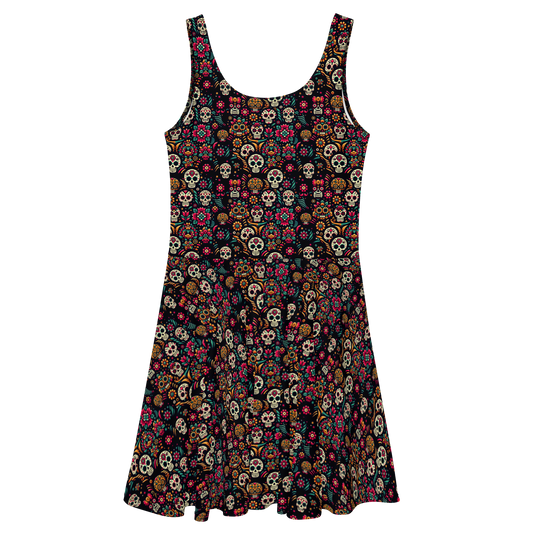 Night Calavera: Dark Skulls Sun Dress