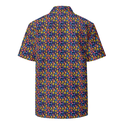 Festive Calavera: Vibrant Skulls Button-Up Shirt