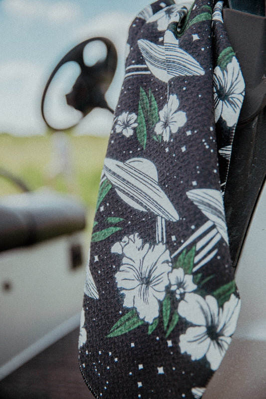 Cosmic Luau: Flying Saucer & Cactus Bloom Golf Towel