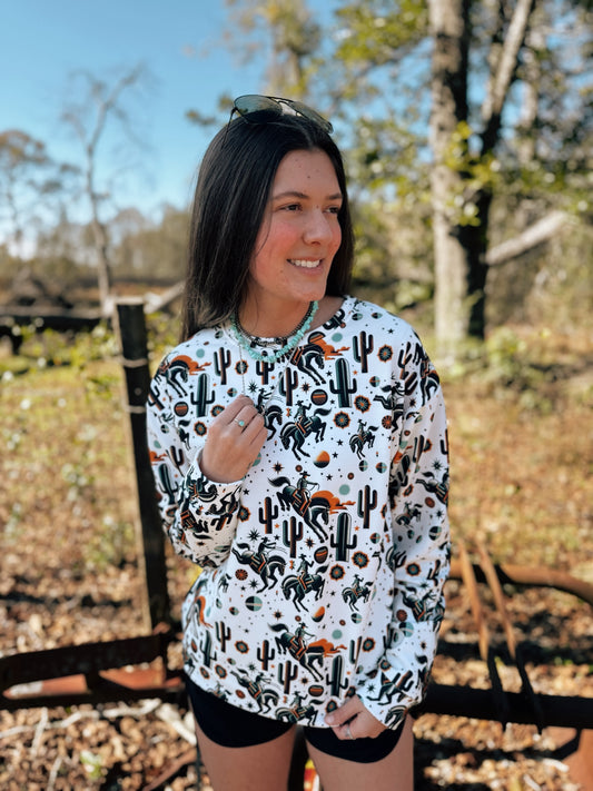 Cosmic Rodeo: Bucking Space Bronco Sweatshirt