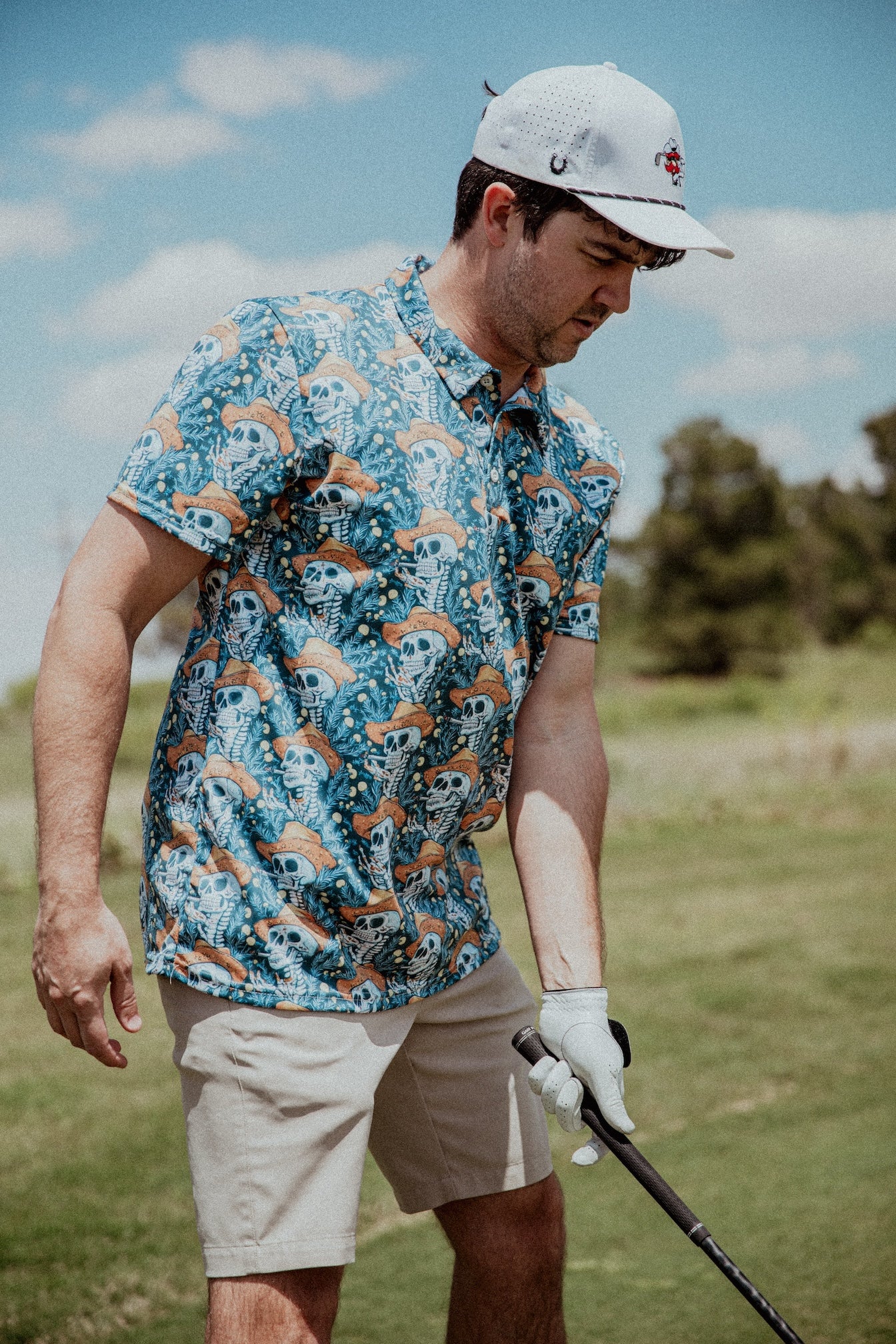 Lone Smoke: Twisted Vaquero Skeletons Golf Polo