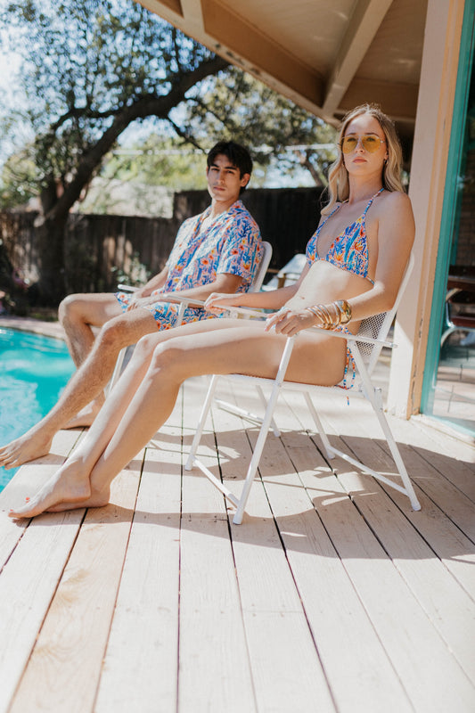 Mesa Mosaic: Geometric Floral Button-Up Shirt
