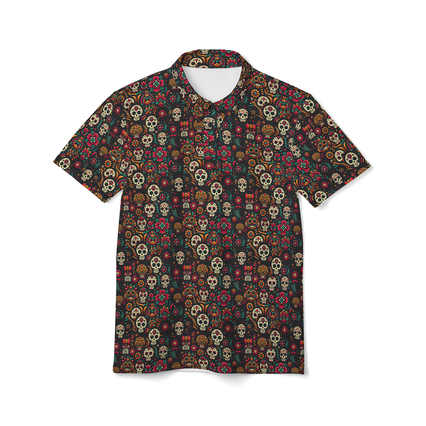 Night Calavera: Dark Skulls Golf Polo