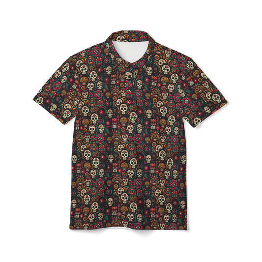 Night Calavera: Dark Skulls Golf Polo