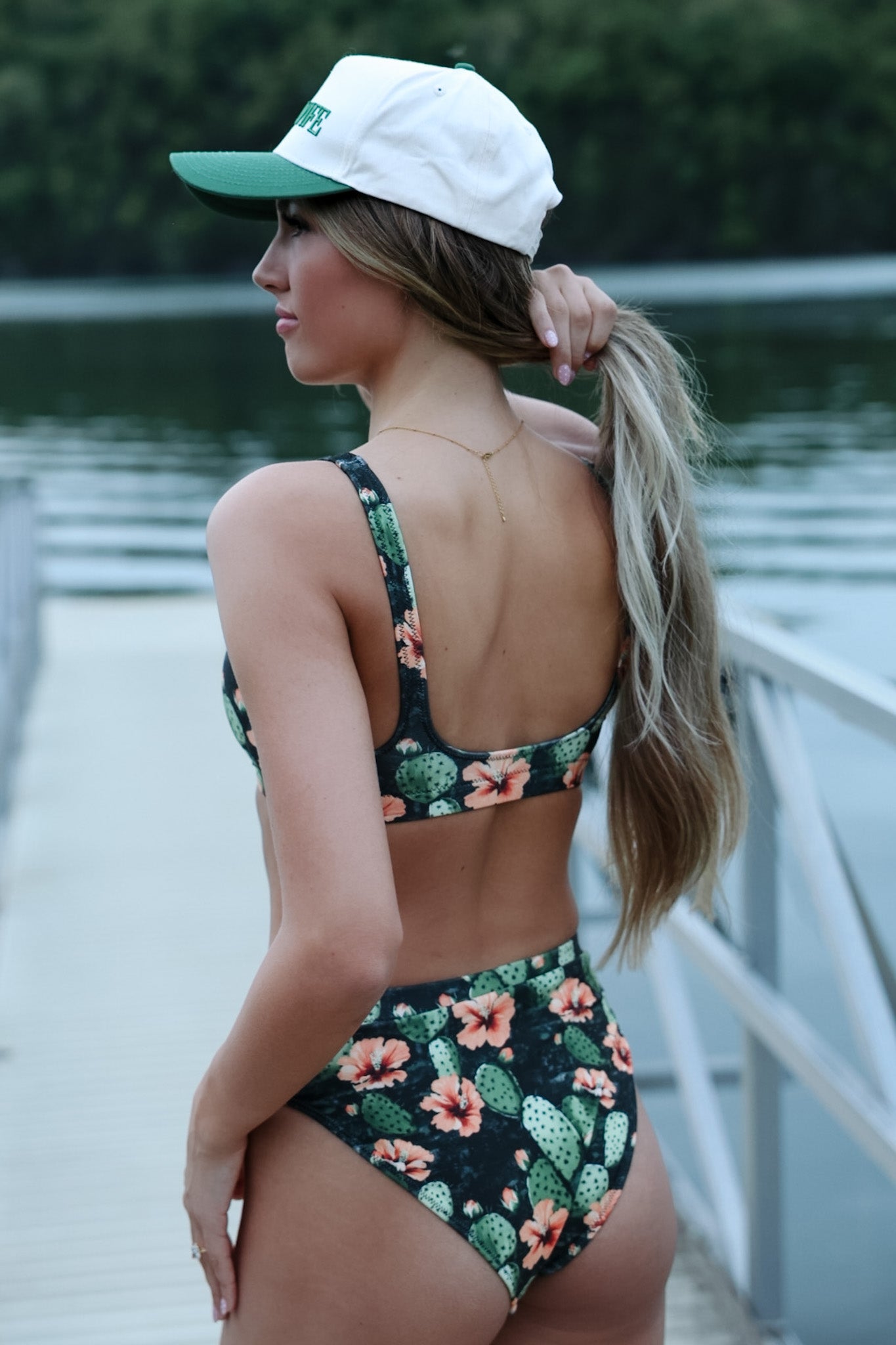 Nocturnal Nopal: Cactus Blooms High-Waisted Bikini Bottom