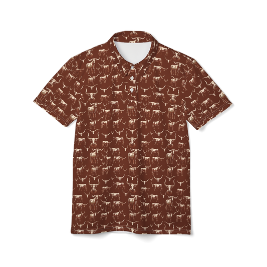 Wild Steer: Fiery Longhorn Golf Polo