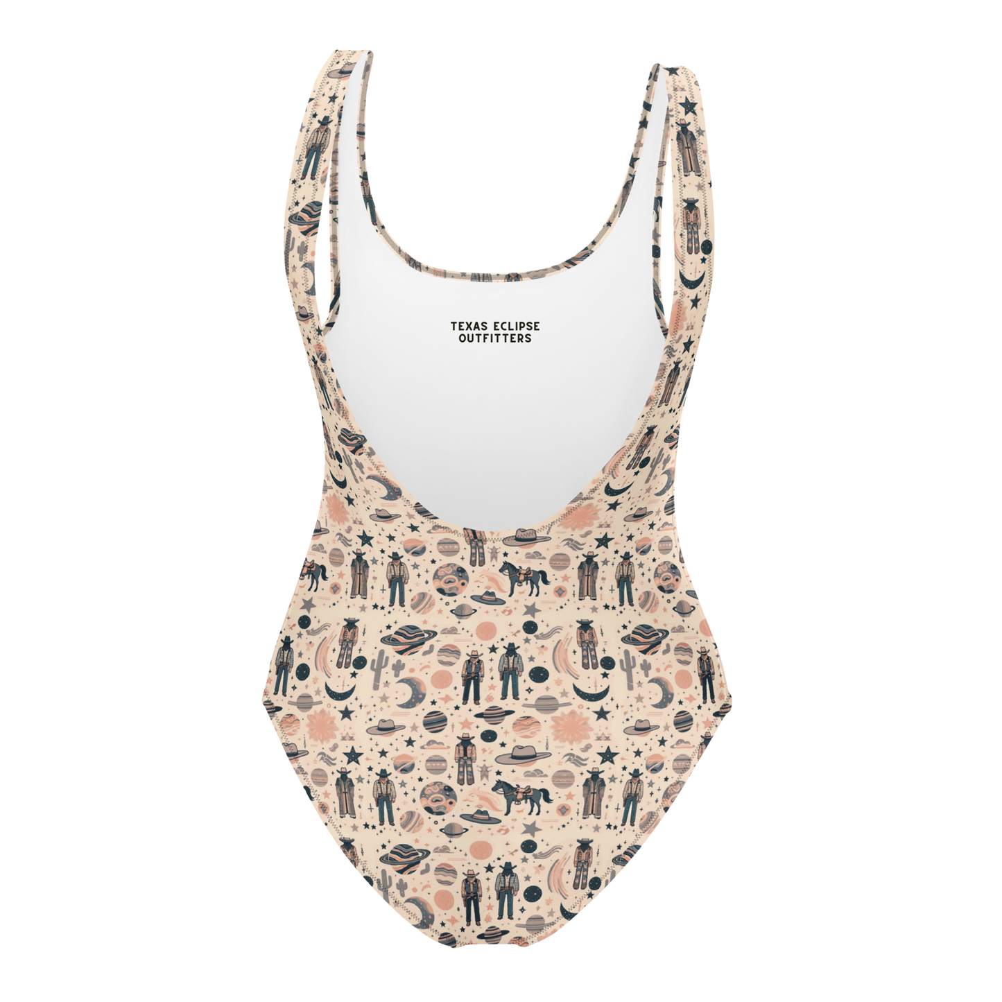 Cosmic Wrangler: Western Space Cowboy One-Piece Swimsuit