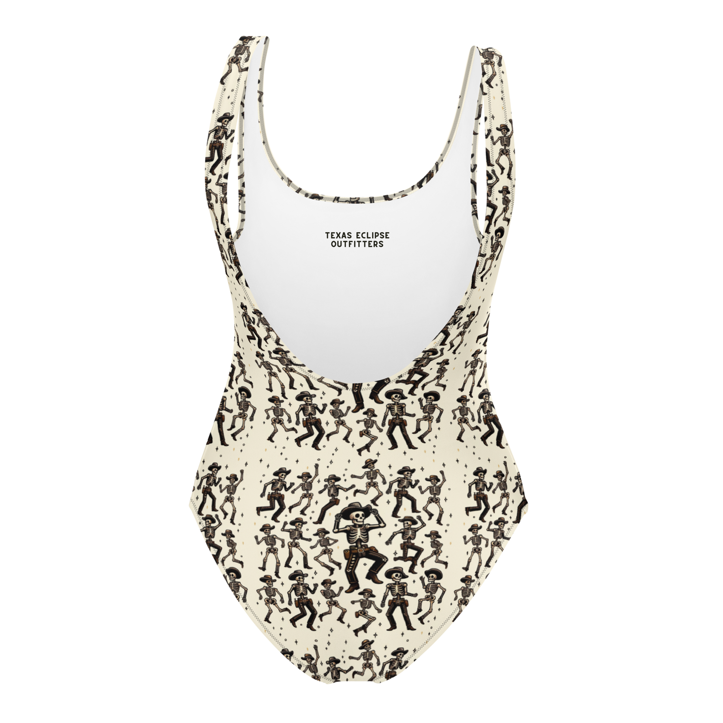 Ghostly Hoedown: Dancing Cowboy Skeleton One-Piece Swimsuit