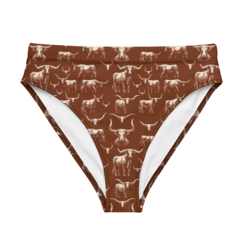 Wild Steer: Fiery Longhorn High-Waisted Bikini Bottom