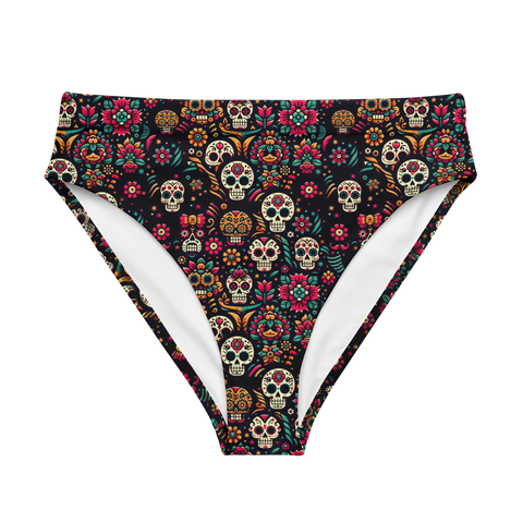 Night Calavera: Dark Skulls High-Waisted Bikini Bottom