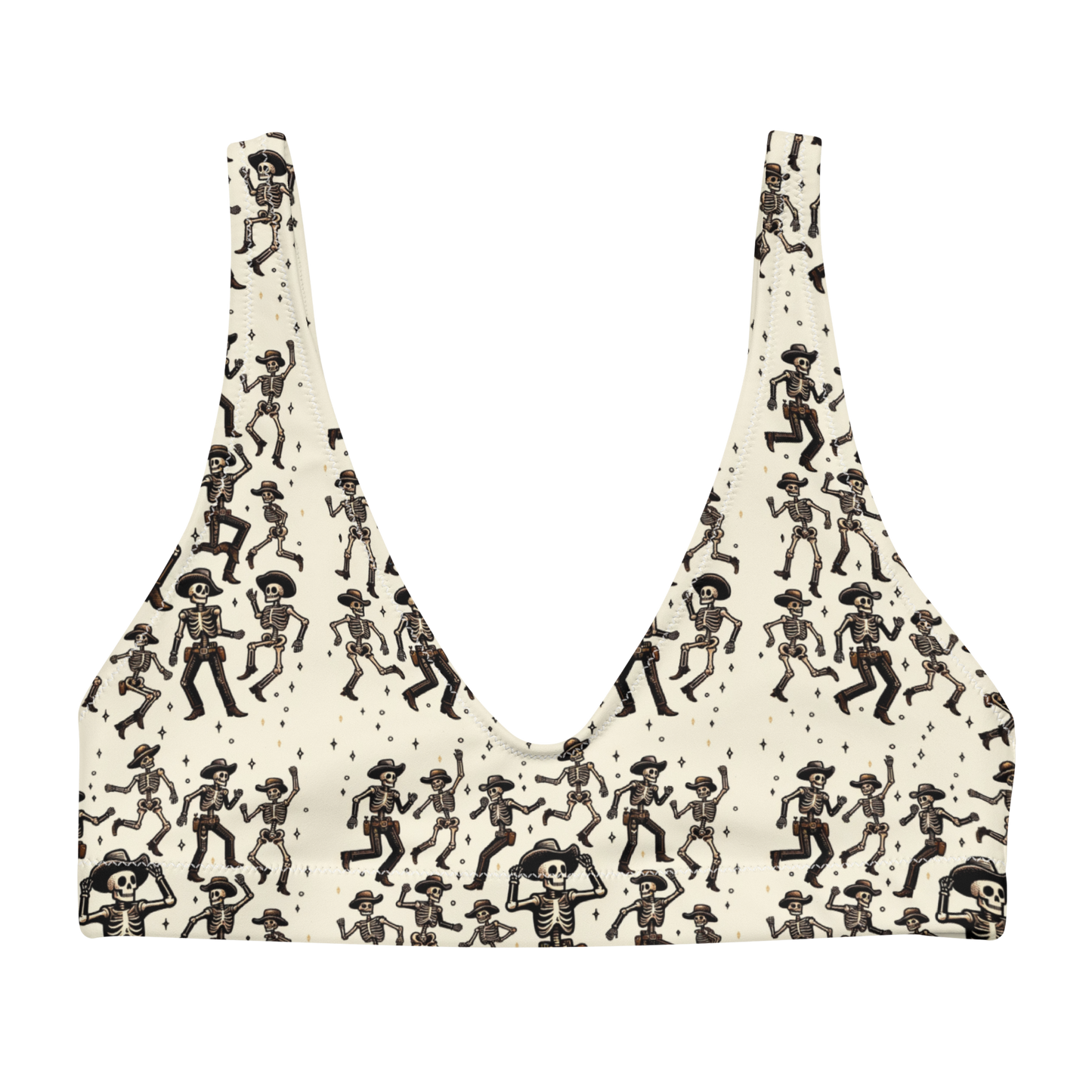 Ghostly Hoedown: Dancing Cowboy Skeleton High-Waisted Bikini Top