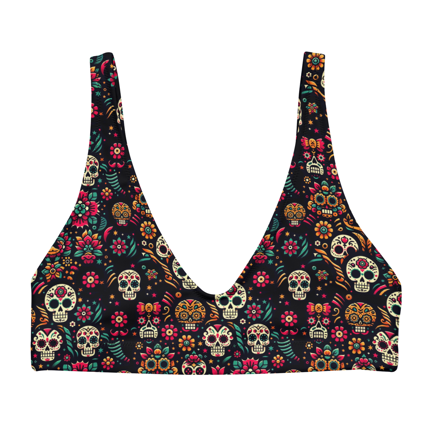 Night Calavera: Dark Skulls High-Waisted Bikini Top