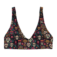 Night Calavera: Dark Skulls High-Waisted Bikini Top