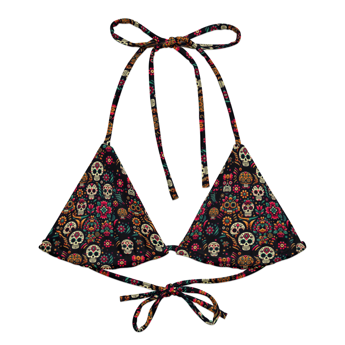 Night Calavera: Dark Skulls String Bikini Top