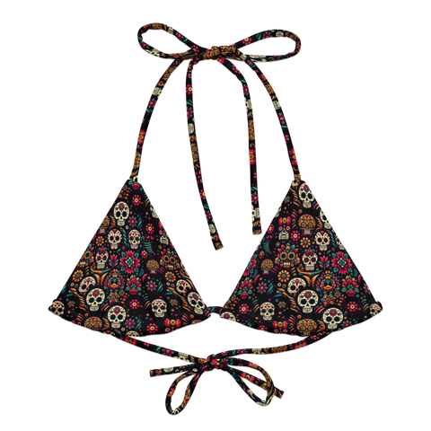 Night Calavera: Dark Skulls String Bikini Top