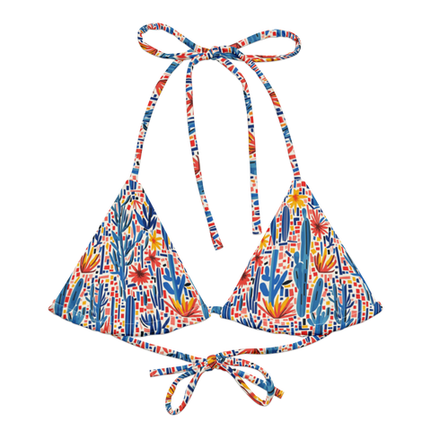 Mesa Mosaic: Geometric Floral String Bikini Top