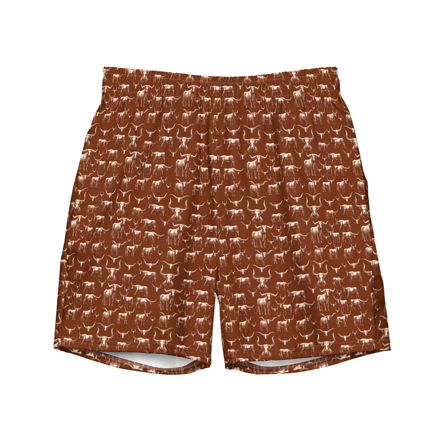 Wild Steer: Fiery Longhorn Swim Trunks