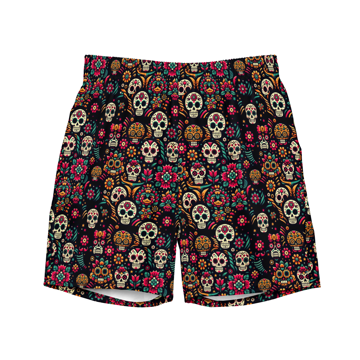 Night Calavera: Dark Skulls Swim Trunks