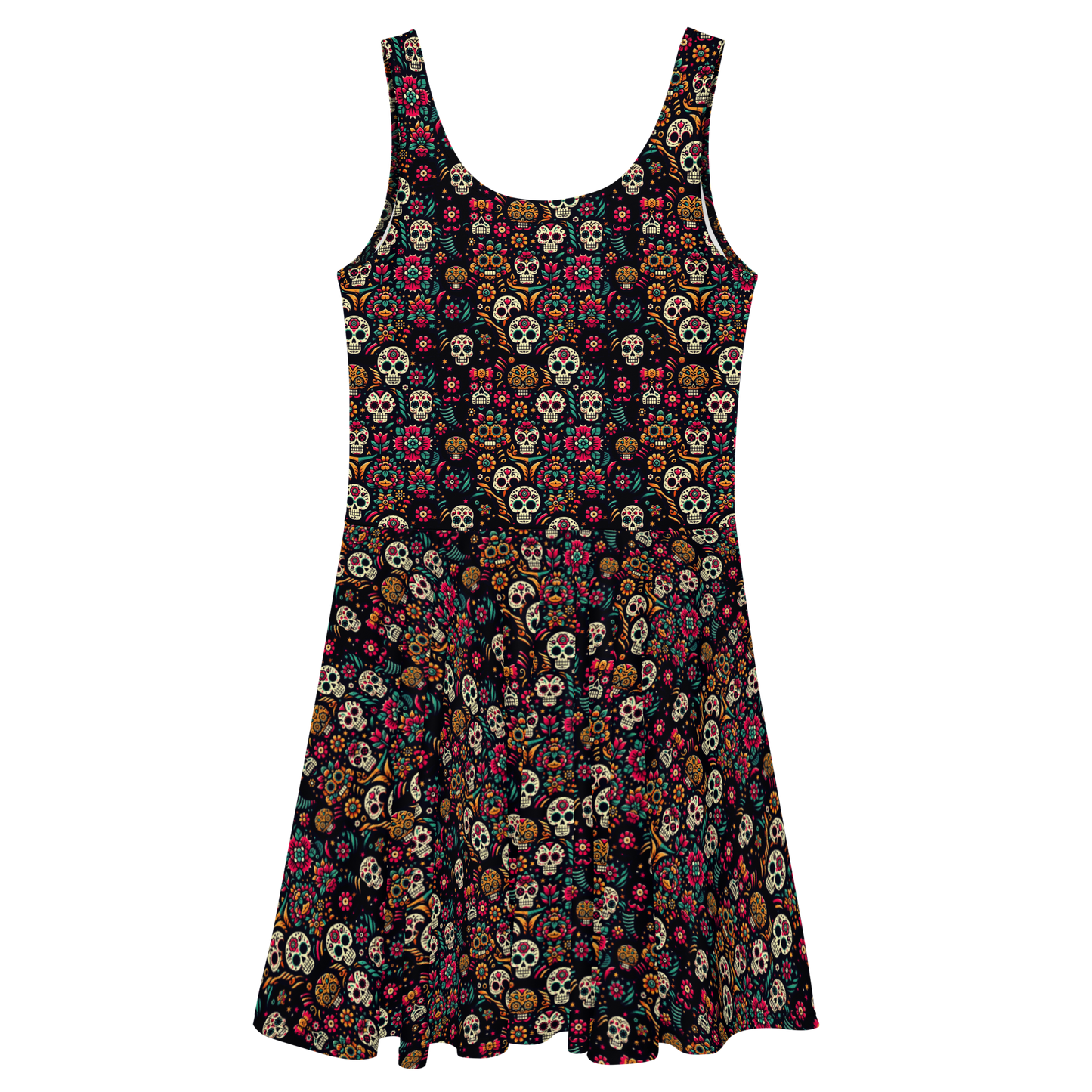 Night Calavera: Dark Skulls Sun Dress