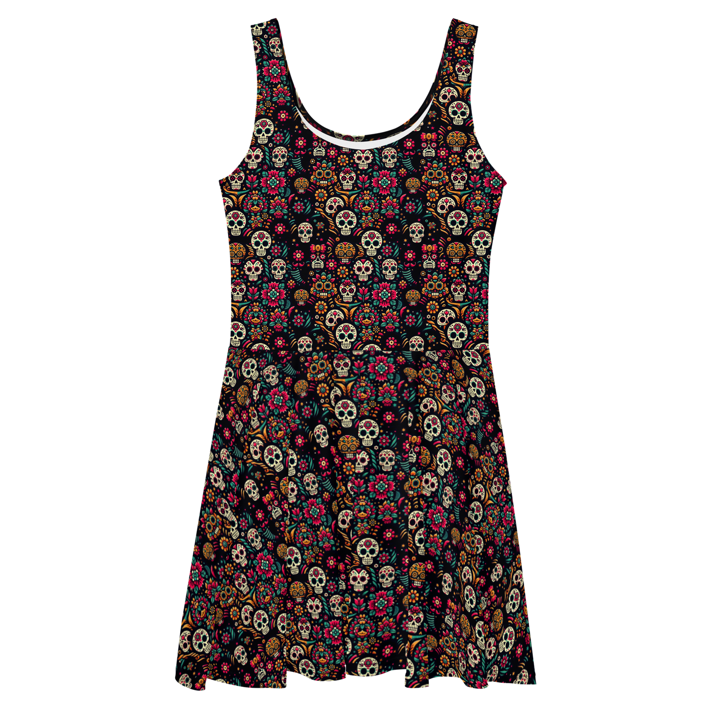 Night Calavera: Dark Skulls Sun Dress