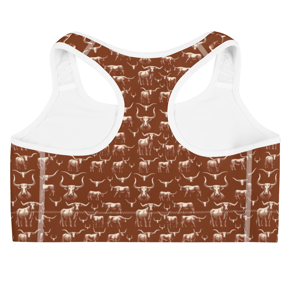 Wild Steer: Fiery Longhorn Sports Bra