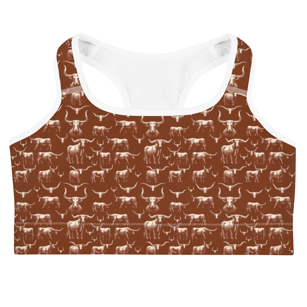 Wild Steer: Fiery Longhorn Sports Bra