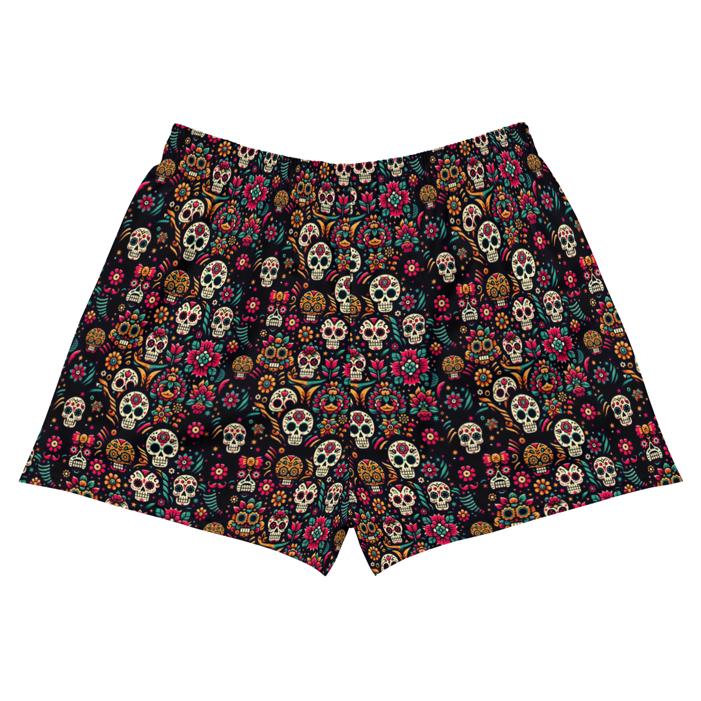 Night Calavera: Dark Skulls High-Waisted Women's Athletic Shorts