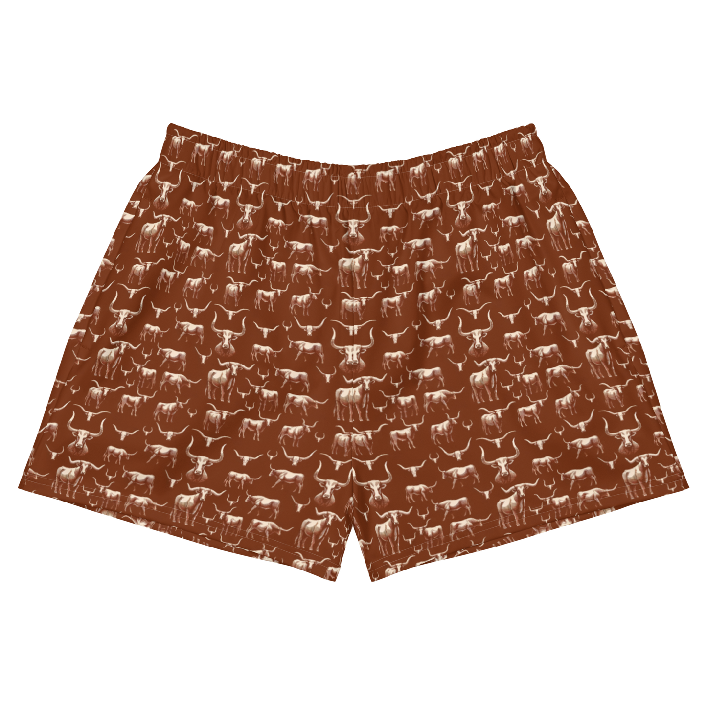 Wild Steer: Fiery Longhorn High-Waisted Women's Athletic Shorts