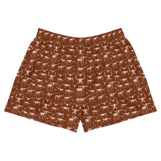 Wild Steer: Fiery Longhorn High-Waisted Women's Athletic Shorts