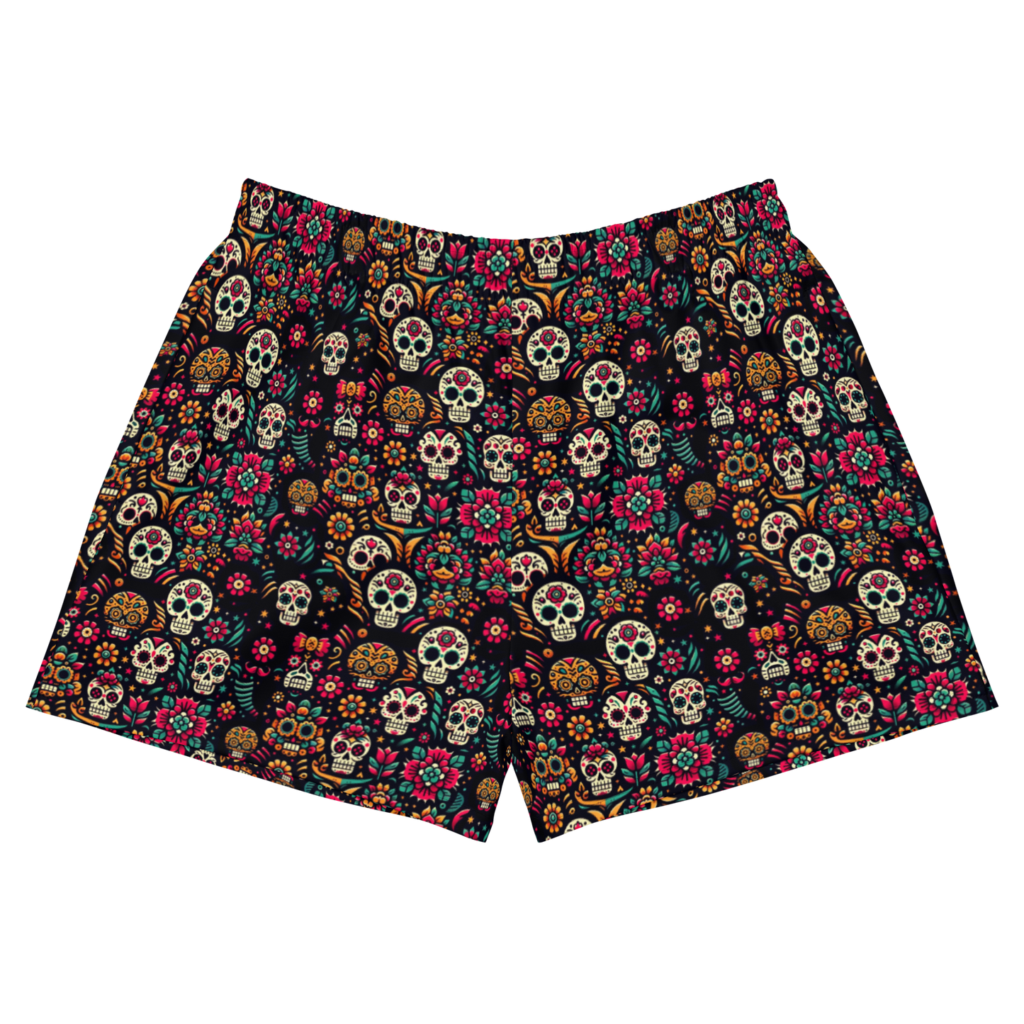 Night Calavera: Dark Skulls High-Waisted Women's Athletic Shorts