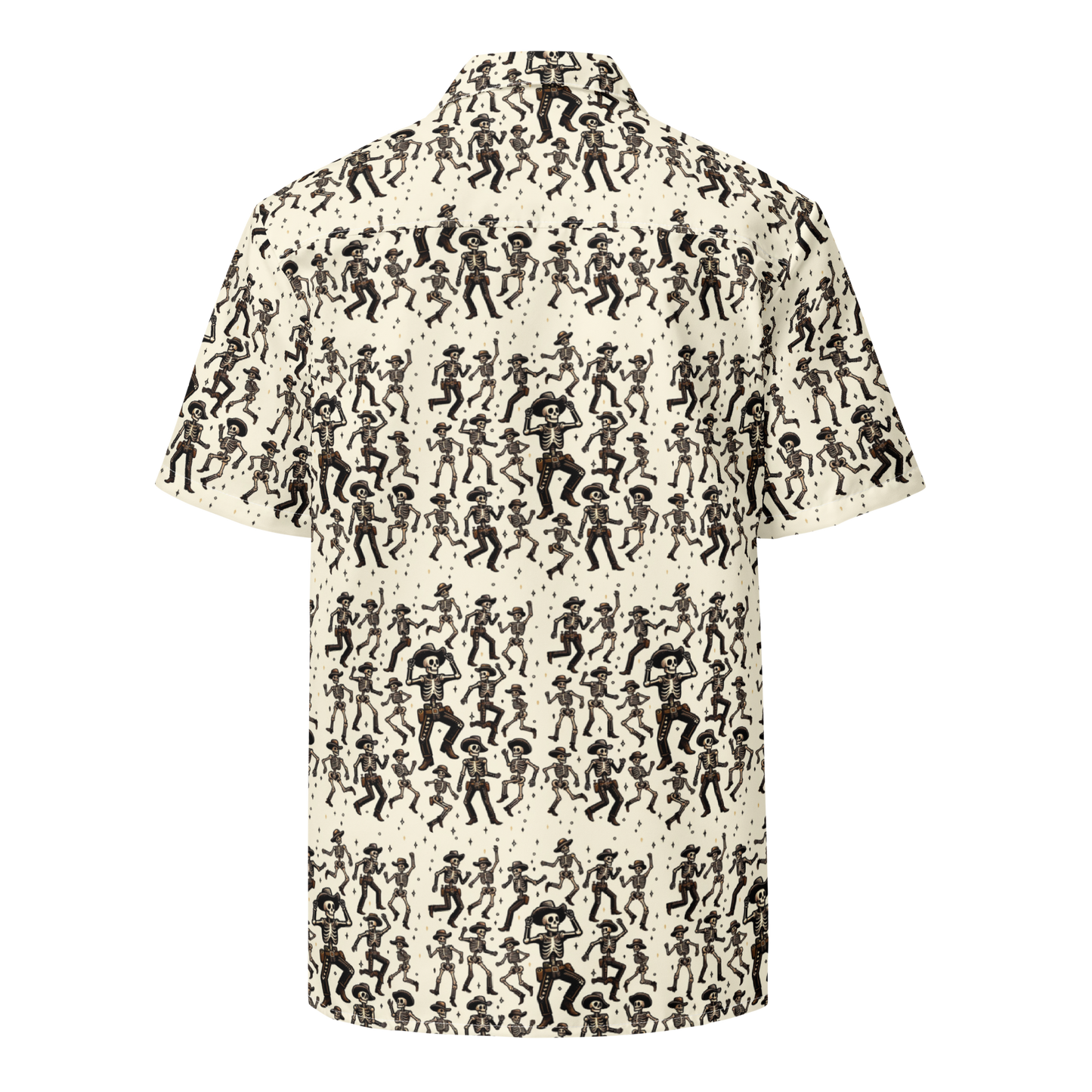 Ghostly Hoedown: Dancing Cowboy Skeleton Button-Up Shirt