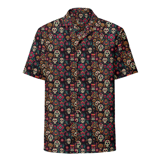 Night Calavera: Dark Skulls Button-Up Shirt