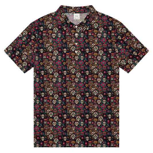 Night Calavera: Dark Skulls Golf Polo