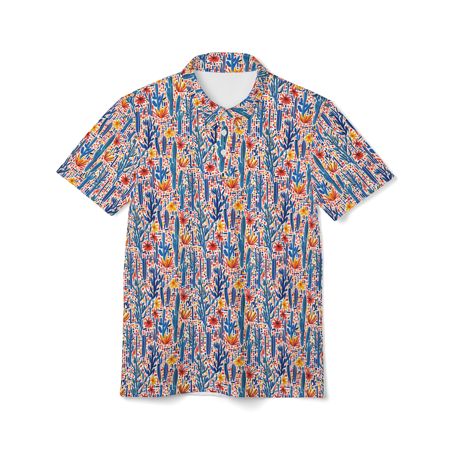 Mesa Mosaic: Geometric Floral Golf Polo