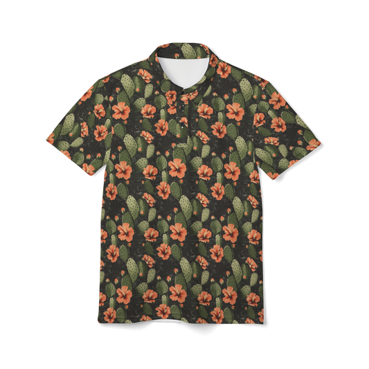 Nocturnal Nopal: Cactus Blooms Golf Polo