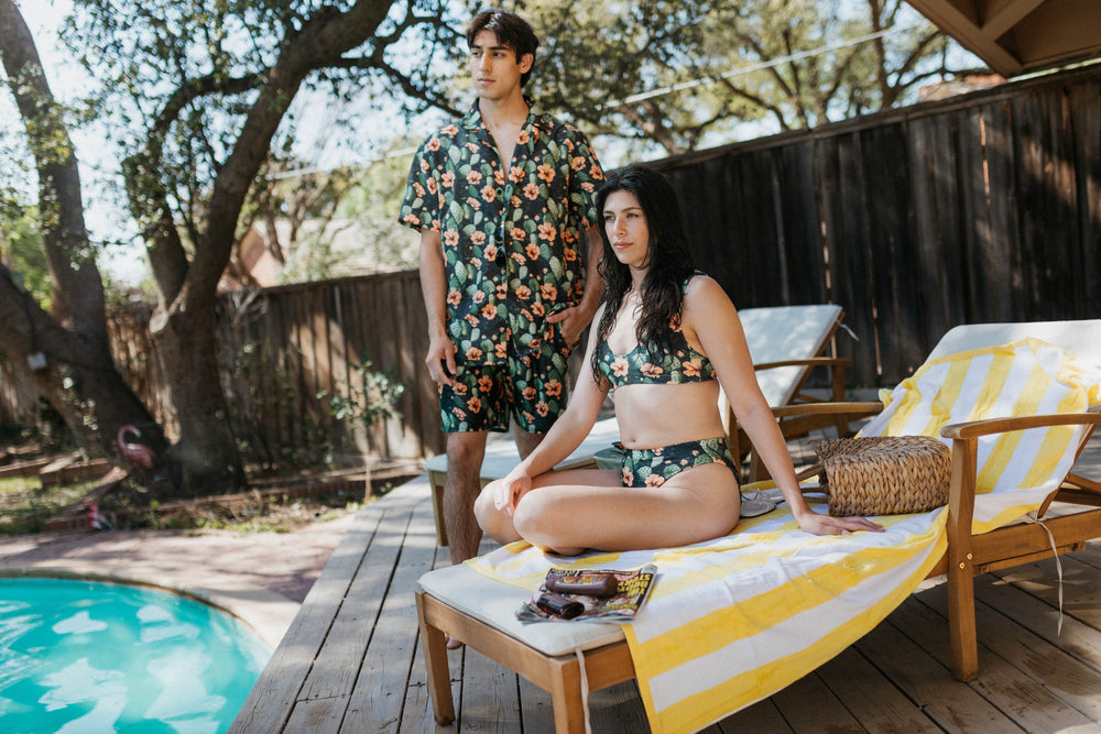 Nocturnal Nopal: Cactus Blooms High-Waisted Bikini Top