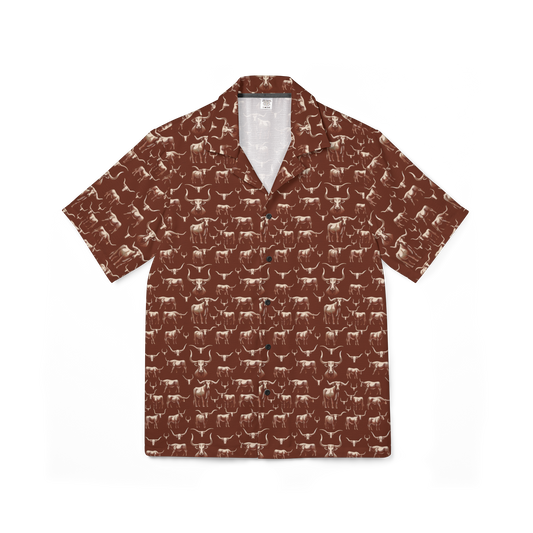 Wild Steer: Fiery Longhorn Performance Hawaiian Shirt